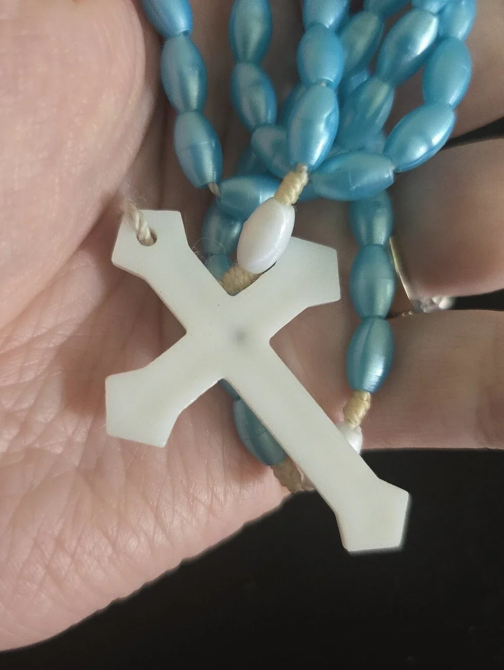 Vintage Rosary Blue White Beaded Plastic  Catholic